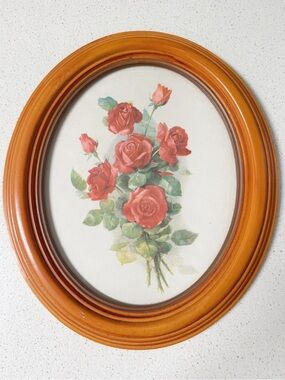 Vintage botanical floral wooden oval frame print 12”